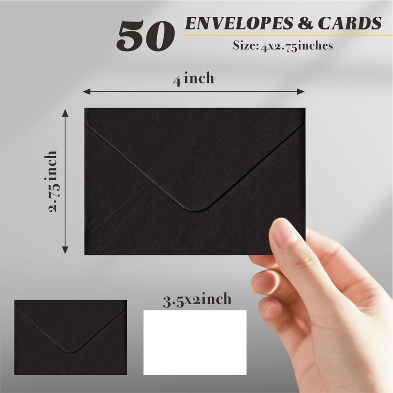 Keketer 50 Sets Black Mini Envelopes with Blank Gift Cards, Business & Note Cards - Wedding Invitation, Graduation, Holiday Pocket Envelopes 4x2.75" Bulk for Party Favors & Scrapbooking - Image 2